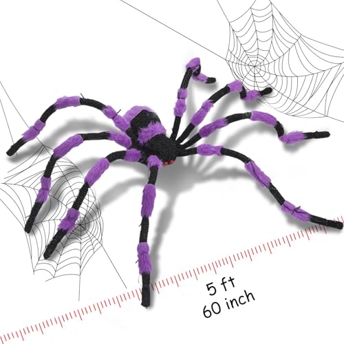 Giant Purple Halloween Spider Decoration 60” Lighted Outdoor Indoor with Red Eyes
