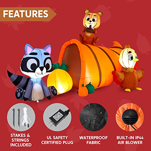 Inflatable Woodland Animals with Cornucopia and LEDs - 7 FT Thanksgiving Yard Decor