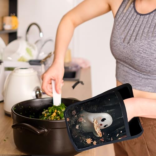 Funny Ghost Pot Holders with Pockets - Halloween Kitchen Oven Gloves