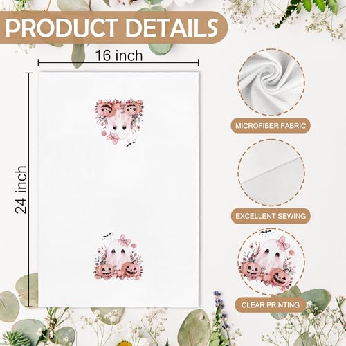 Pink Ghost Halloween Kitchen Towels & Dishcloths Set of 2 - Cute Fall Home Decor