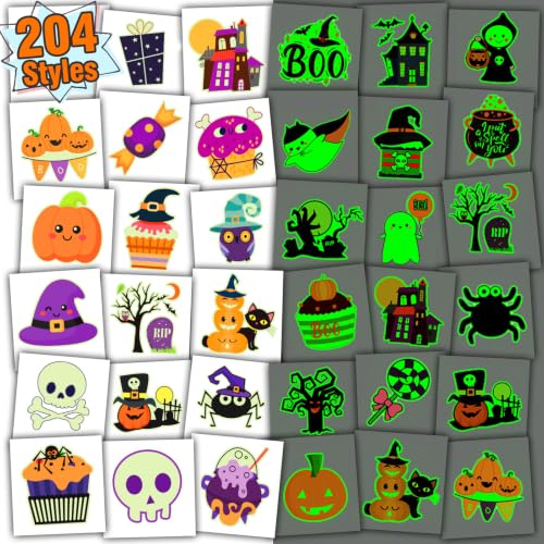 Glow Halloween Temporary Tattoos for Kids Party Decorations - Many Designs