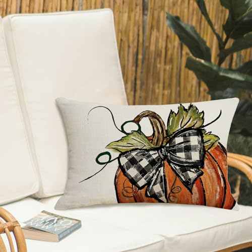 Halloween Pumpkin Lumbar Pillow Cover 12x20 Inches - Orange Fall Decor