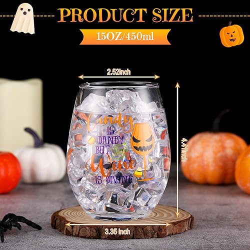 Halloween Stemless Wine Glasses Set - 6 Pcs 15oz Witch Queen Tumbler