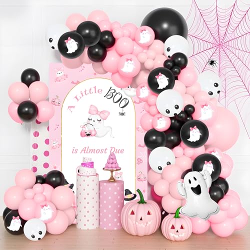 Pink Halloween Baby Shower Decorations - Girl Baby Shower Party Supplies with Balloons & Banner - Variation Pink