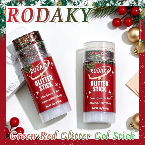 Green & Red Body Glitter Stick Christmas Face Glitter Set - Festive Makeup
