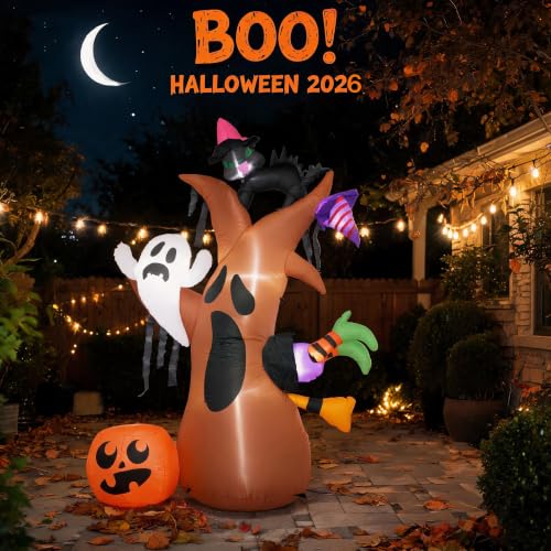 8FT Halloween Inflatable Tree Decoration with LED Lights Outdoor Yard Display