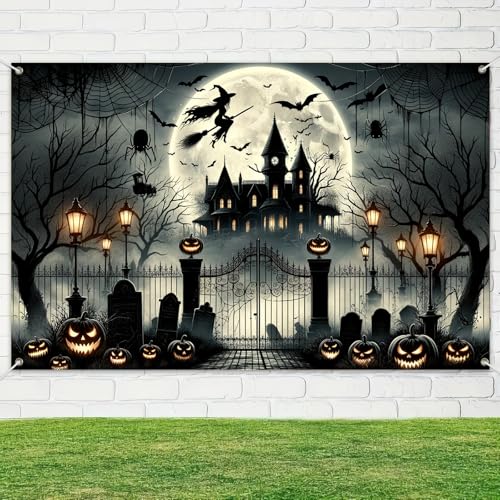Halloween Haunted Mansion Witch Banner - 71 x 43 Inch - Skull Variation