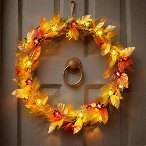 Fall Decorations for Home 12.8FT 40 LED Maple Leaf String Lights - Battery Operated with Timer