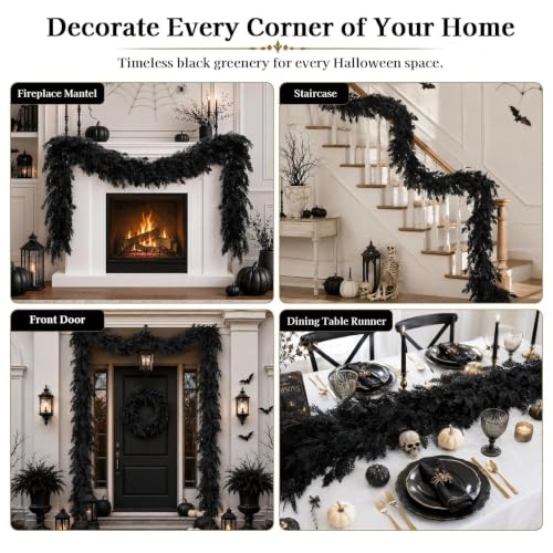 Halloween Garland 8.9FT Black Artificial Decor for Mantle Fireplace & Porch - Real Touch Cedar Cypress Pine - Variation 1
