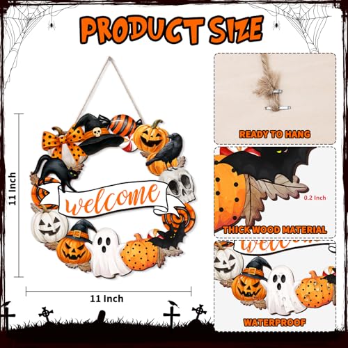 Halloween Wooden Door Sign Welcome Wreath - Spooky Holiday Decor