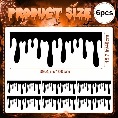 Black Felt Halloween Mantle Cover Set - 6 Pcs, 39x16 Inches - Spooky Decor