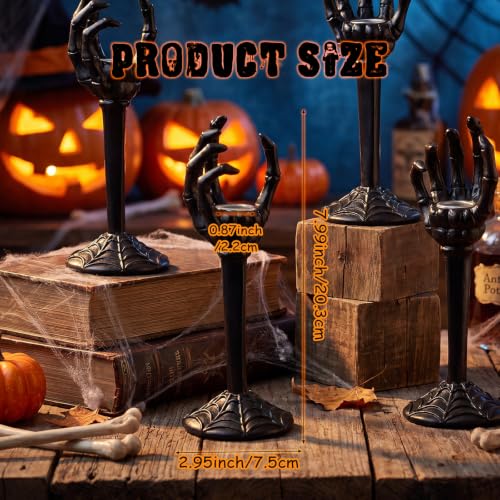 Halloween Skull Taper Candle Holders - Skeleton Hands, Black, 2 Pack