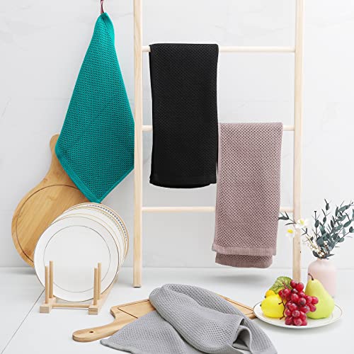 Homaxy 100% Cotton Waffle Weave Kitchen Dish Towels Set - Black, 13x28, 6 Pack