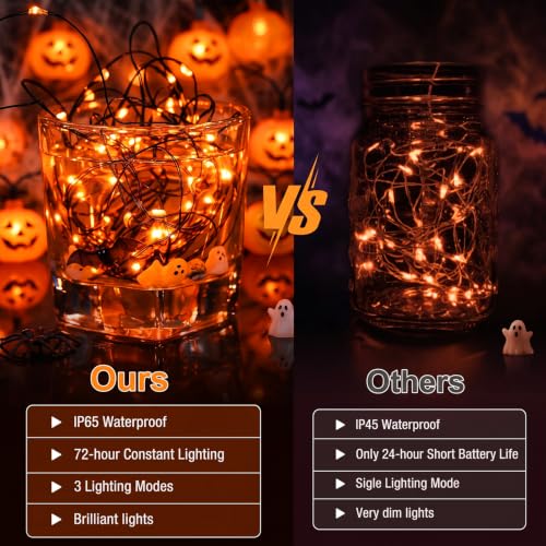 Orange Fairy Lights 6 Pack for Halloween Fall Decorations - 7ft String Lights
