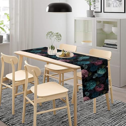 Boho Floral Table Runner 13x108 Inch - Dark Flower Variation