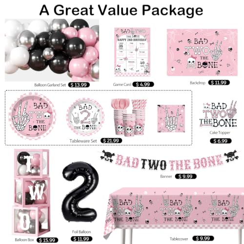 Bad Two The Bone Girl 2nd Birthday Party Decorations Set - Serves 20