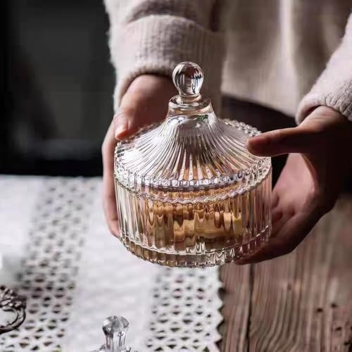 Glass Candy Dish with Lid - Vintage 4-Inch Crystal Buffet Storage Jar
