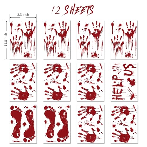 Halloween Bloody Handprint & Footprint Window Clings - Style3, 12 Sheets