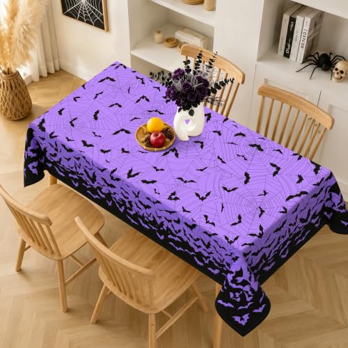 Halloween Bat Rectangle Tablecloth - 60 x 84 Inches - Web & Bat Pattern - Variation of THIS listing