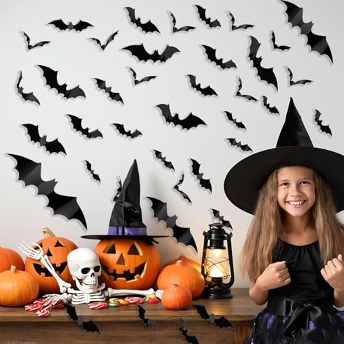 120 Pcs Halloween Bat Wall Decals Waterproof 3D Decorations for Home & Party