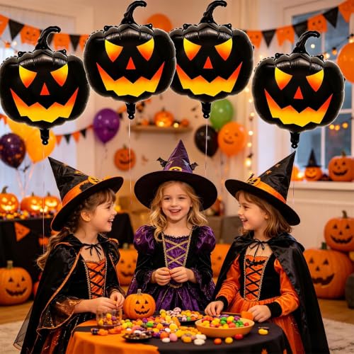 Black Pumpkin Balloons Set - Halloween Foil Balloons for Party Decoration