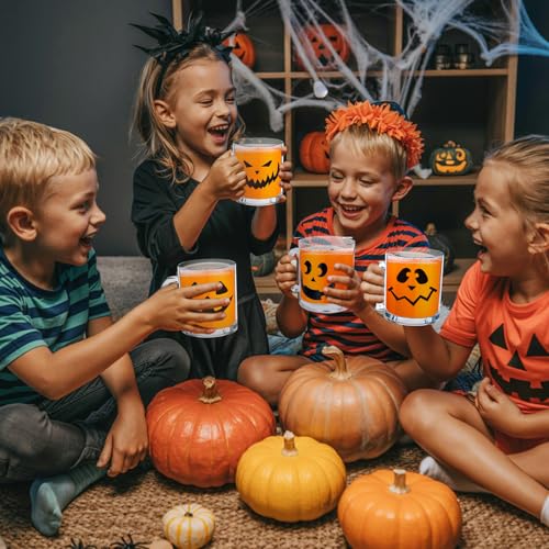 Halloween Glass Coffee Mug Set - Spooky Pumpkin Face Drinkware, 4 Pack