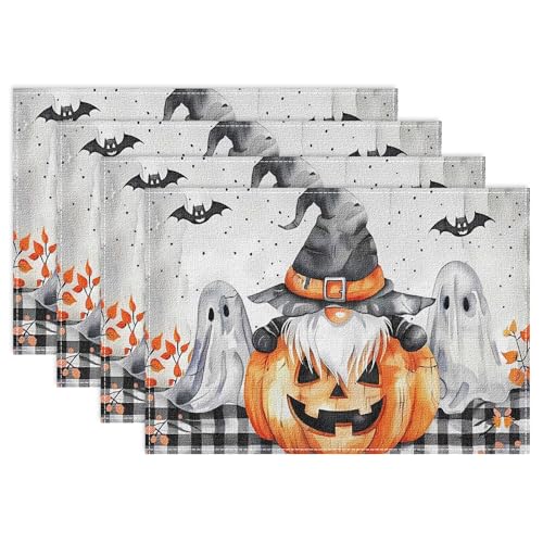 Halloween Ghost and Bat Placemats Set of 4 - 12x18 Inch Fall Table Decor