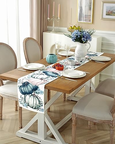 Blue Fall Table Runner 72 Inch for Thanksgiving & Holiday Decor