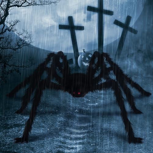 10FT Giant Black Hairy Spider Halloween Decoration - Creepy Outdoor Prop