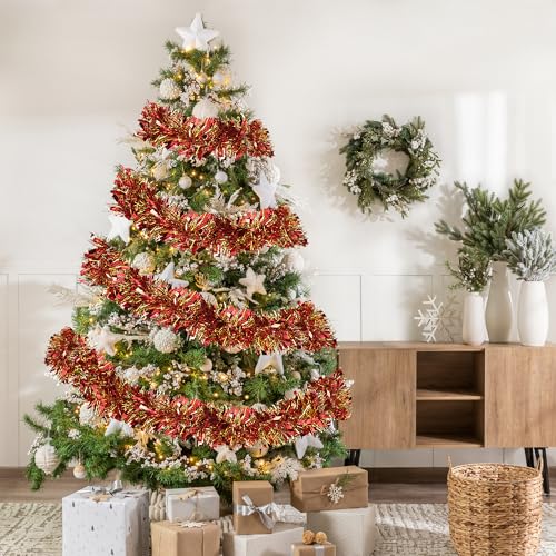 Red and Gold Christmas Tinsel Garland 49.2Ft for Holiday Decorations