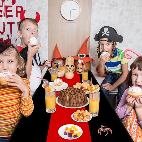 Black and Red Plastic Tablecloth 54x108 Inch - Disposable Party Cover for Events
