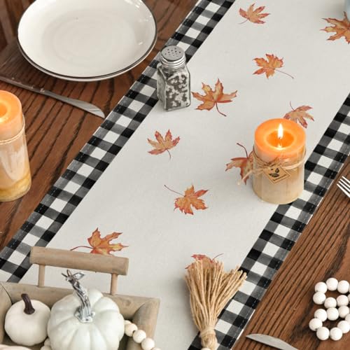 13x90 Inch Buffalo Plaid Fall Table Runner - Beige, Autumn Home Decor