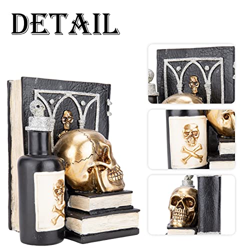 Gothic Halloween Skull Figurine with Spellbook & Potion Bottle Indoor Decor