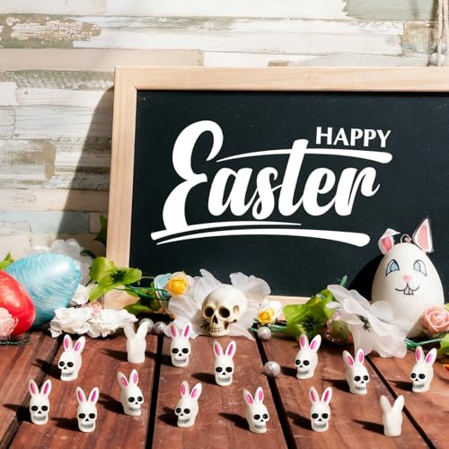 Easter Mini Resin Skull Figures with Rabbit Ears - 50pcs Tiny Garden & Decor Ornaments