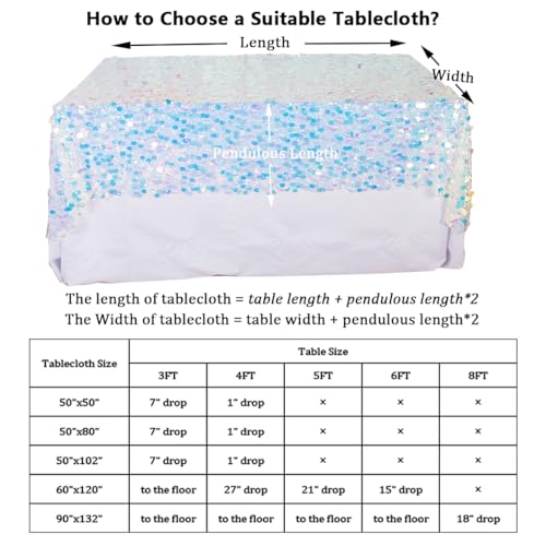 80 x 50 Inch Iridescent Sequin Tablecloth - Rectangular Mermaid Sparkle Cover