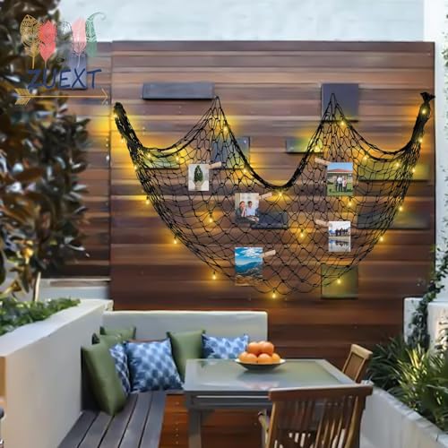 Black Cotton Fish Net Decor 5x10 ft - 3 Pack Handmade Nautical Wall Art