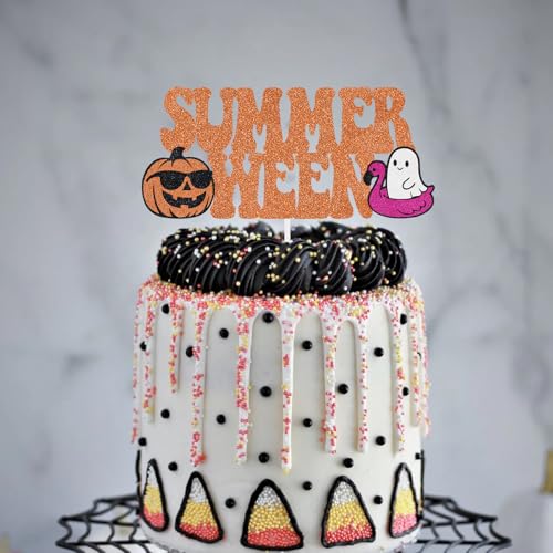 Halloween Summerween Cake Topper Ghost Pumpkin Flamingo Glitter Decoration