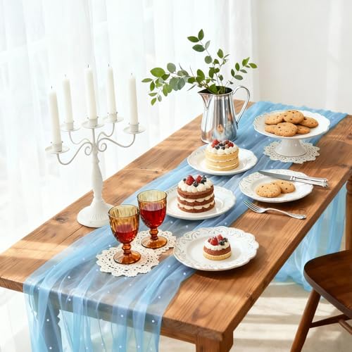 Suream 120 Inch Blue Pearl Table Runner Set of 6 Wedding Party Decor