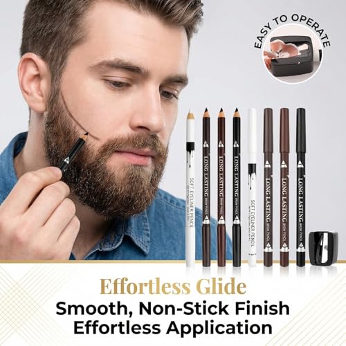 8Pcs Barber Pencil Set with Lid for Hairline & Beard Shaping - Natural Colors