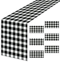 Black Gingham Table Runner - 6 Pcs Disposable Checkered Tablecloths 14x108 Inches - Party & Picnic Decor