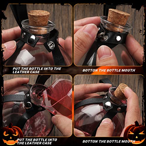 Halloween Potion Bottles with Leather Belt - 2 Pack Witch Costume Props
