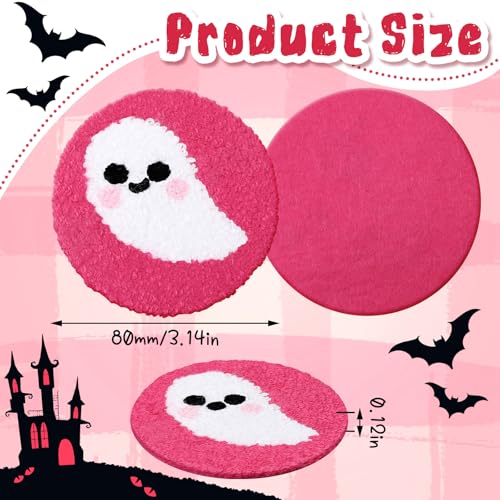 Halloween Tufted Coasters Set - Pink Ghost Pumpkin Drink Mats, 8 Pack