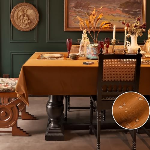 Rectangular Velvet Tablecloth 72 x 54 Inch Waterproof Spillproof Washable Fall Thanksgiving Caramel