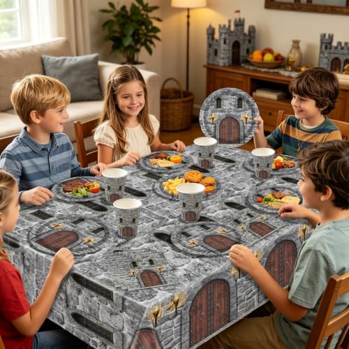 Medieval Party Dinner Plates Cups Napkins Tableware Set for 20 - Castle Stone Wall Decor