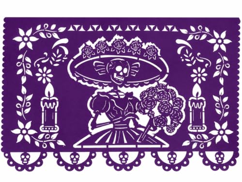 Day of the Dead Papel Picado Decorations - Rainbow Calaveras Banner 50 Feet