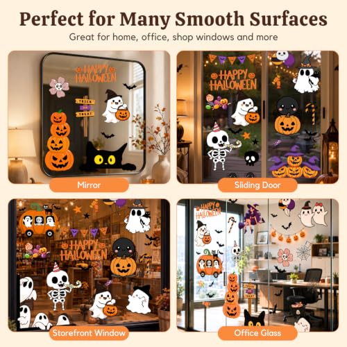 Halloween Window Stickers - 10 Sheets Ghost Pumpkin Haunted House Decorations