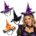 Halloween Sequin Witch Hat Headband Set with Lights - Festive Hair Accessories 3 Pcs