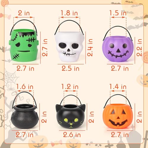 Mini Halloween Candy Buckets Set - 12PCS Cauldron Pumpkin Skull Black Cat