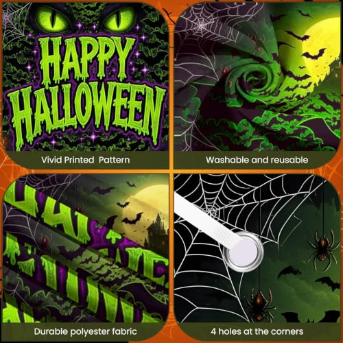 Halloween Door Cover Banner Black Cat Bat Pumpkin with Variation - Green