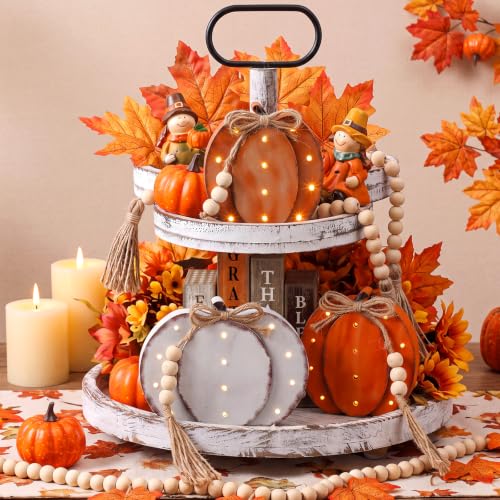 Retro Lighted Fall Pumpkin Decor Set - 3 Pieces, 4.7 Inch